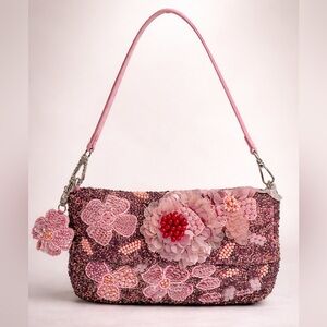 Pink Floral Beaded Shoulder Bag